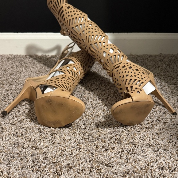 Tan Cutout Knee-High Women's Boots - Picture 5 of 6